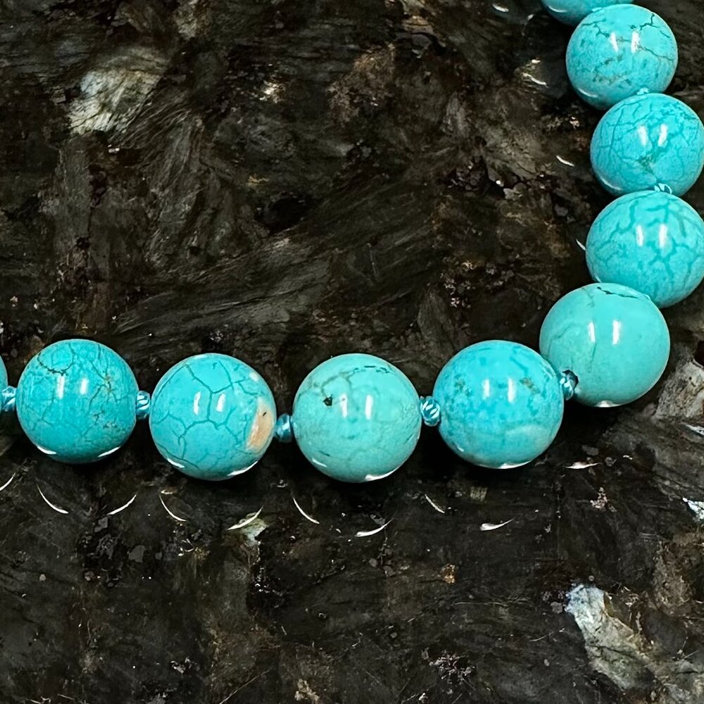 925 Sterling Silver Pearl Multi-Gemstone Blue Magnesite Beaded Necklace 18”L - Picture 3 of 5